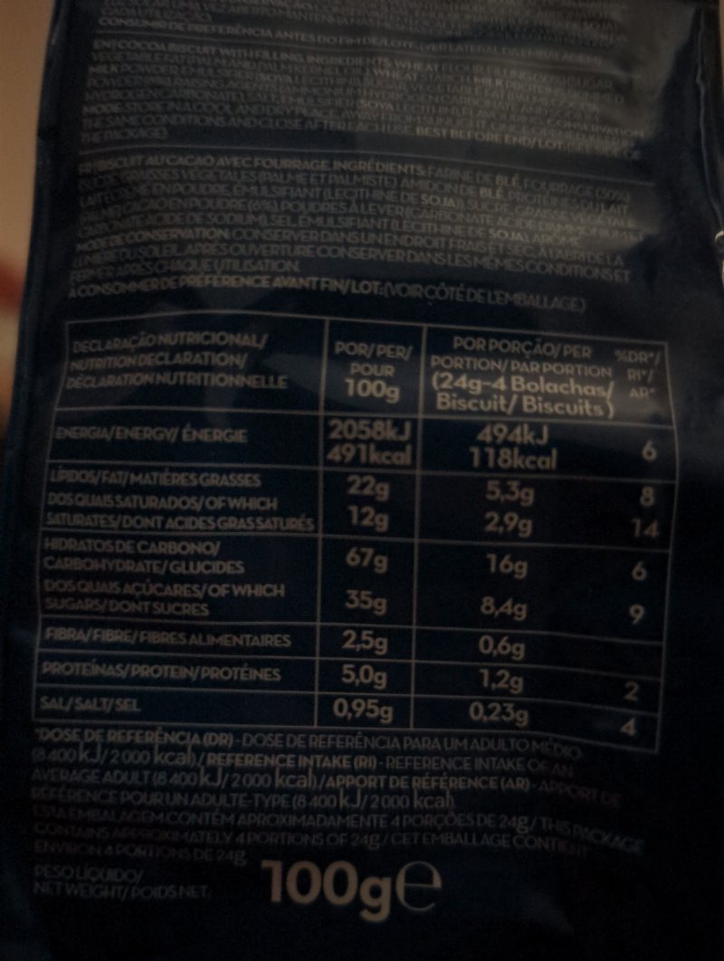Foto da tabela nutricional