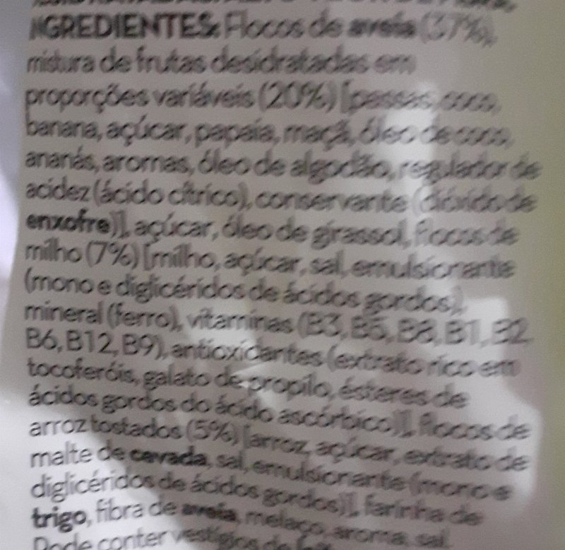 Foto da lista de ingredientes