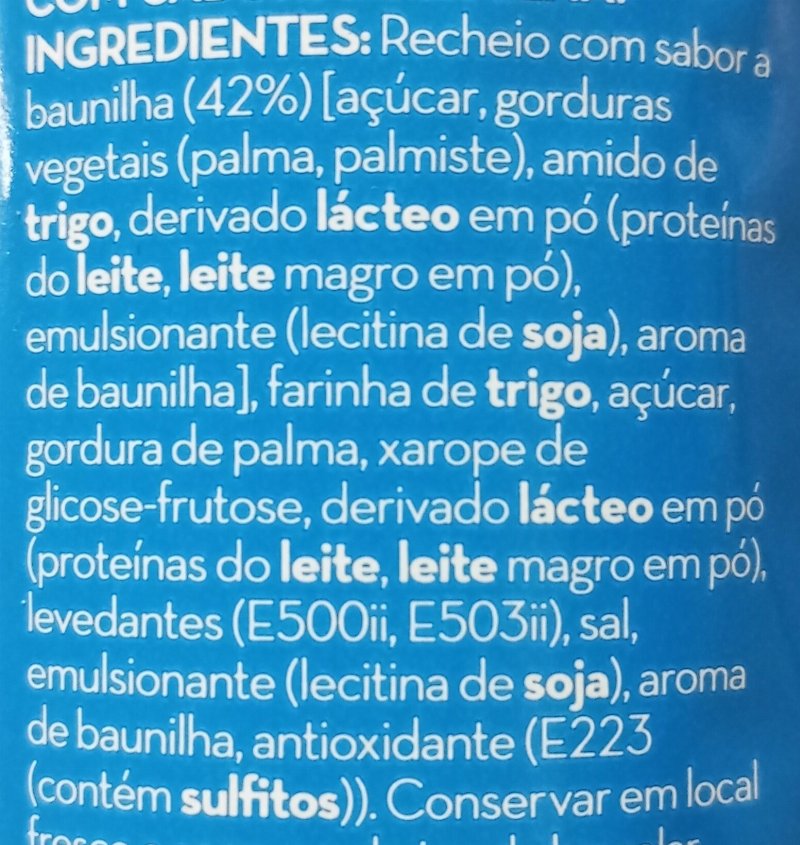 Foto da lista de ingredientes