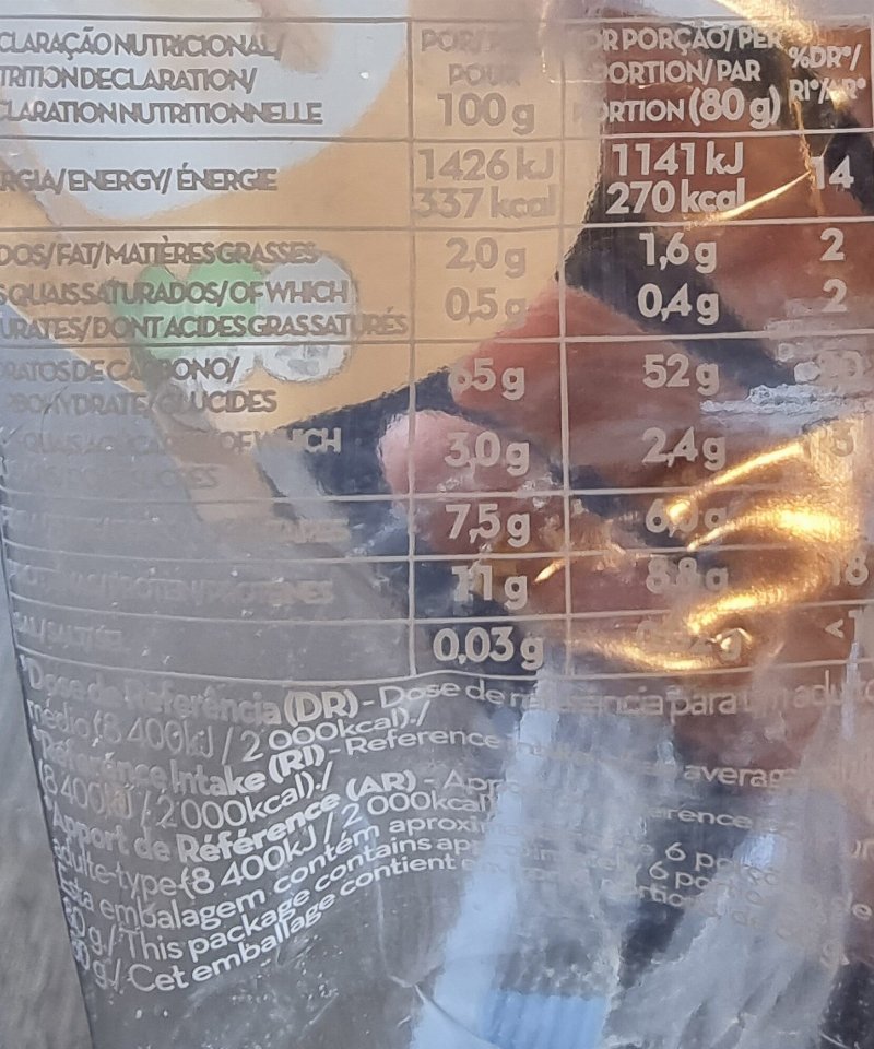 Foto da tabela nutricional