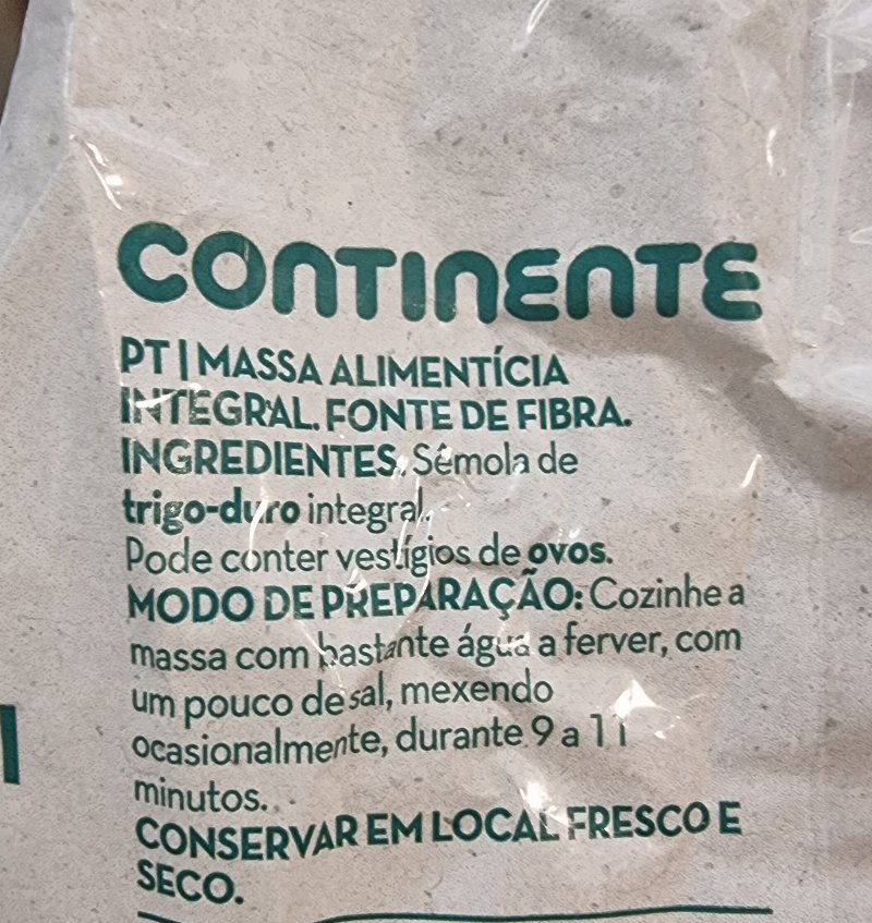 Foto da lista de ingredientes