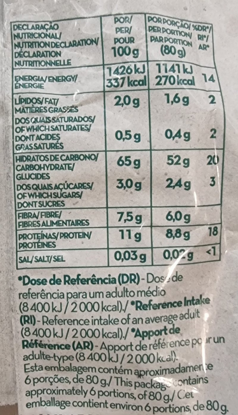 Foto da tabela nutricional
