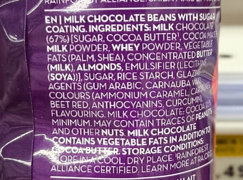 Foto da lista de ingredientes