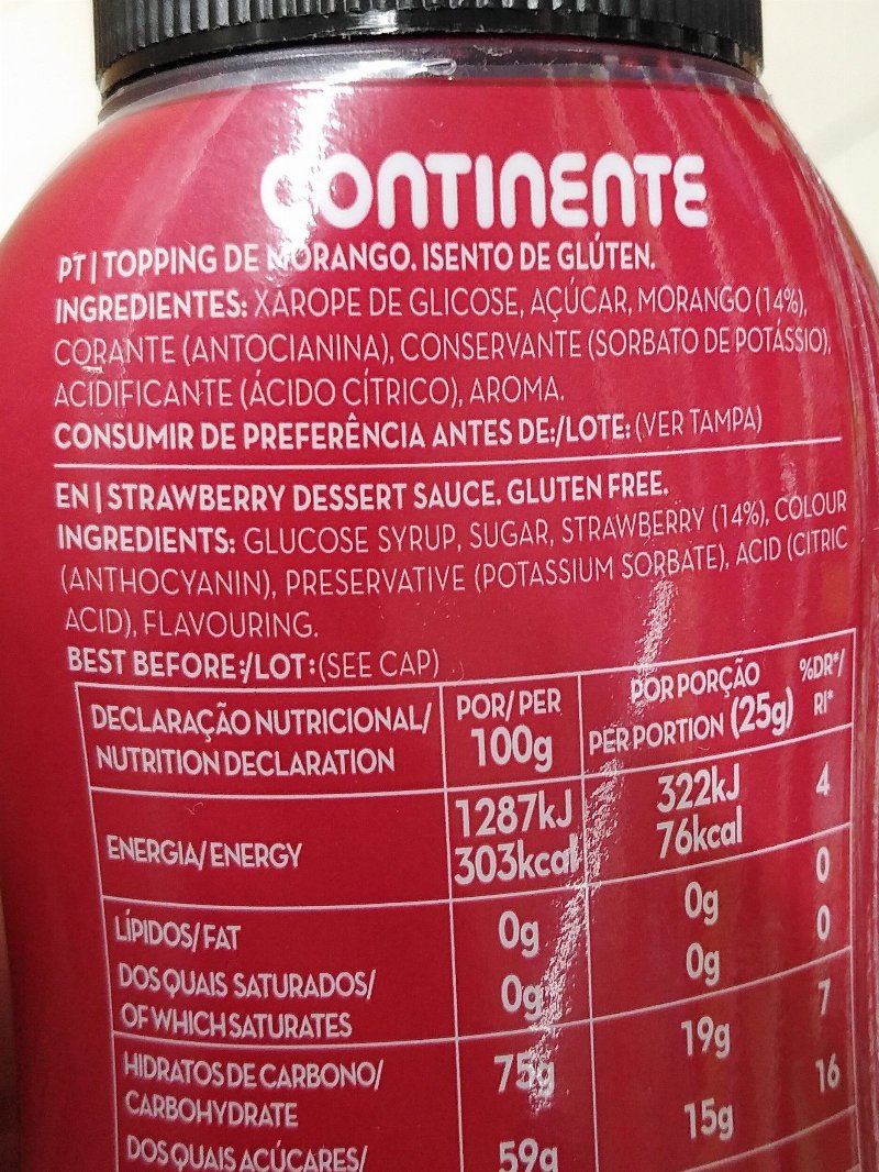 Foto da lista de ingredientes