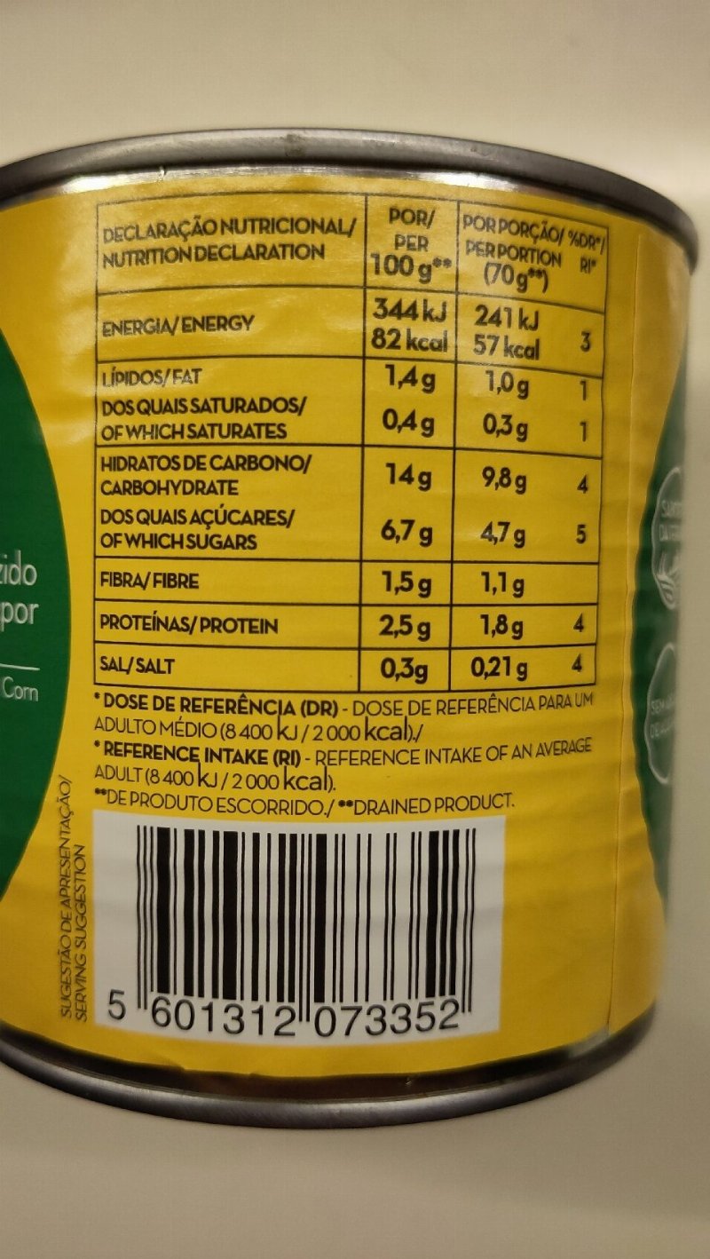 Foto da tabela nutricional