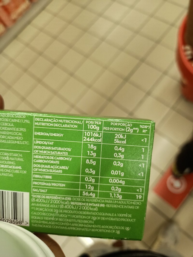 Foto da tabela nutricional