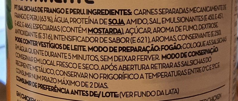 Foto da lista de ingredientes