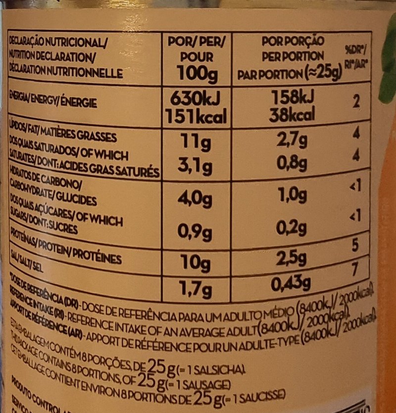 Foto da tabela nutricional