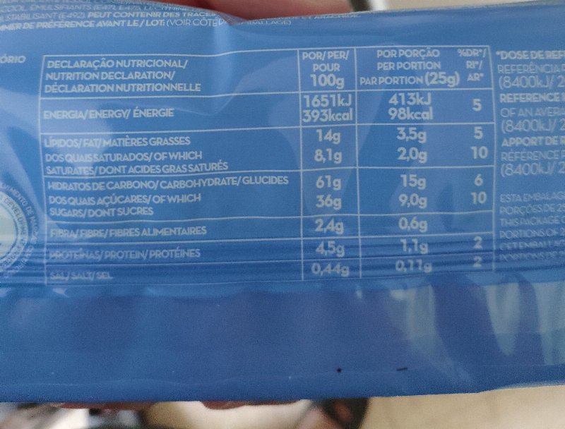 Foto da tabela nutricional