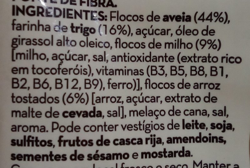 Foto da lista de ingredientes