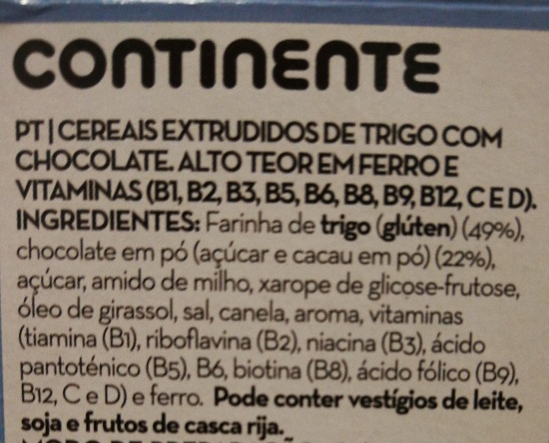 Foto da lista de ingredientes