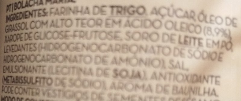 Foto da lista de ingredientes