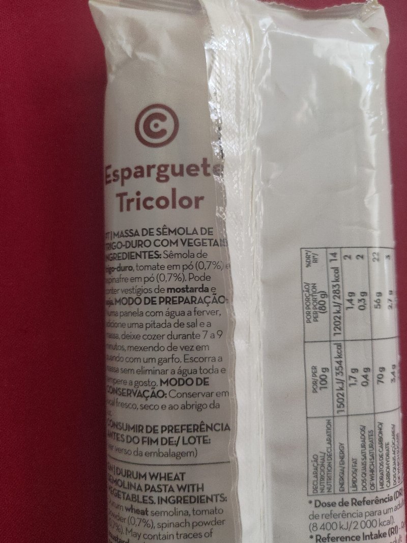 Foto da lista de ingredientes