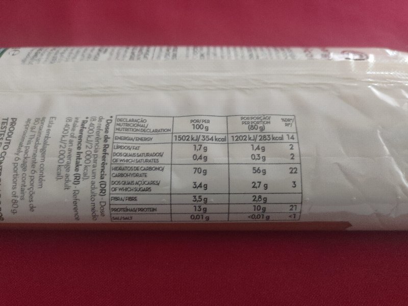 Foto da tabela nutricional