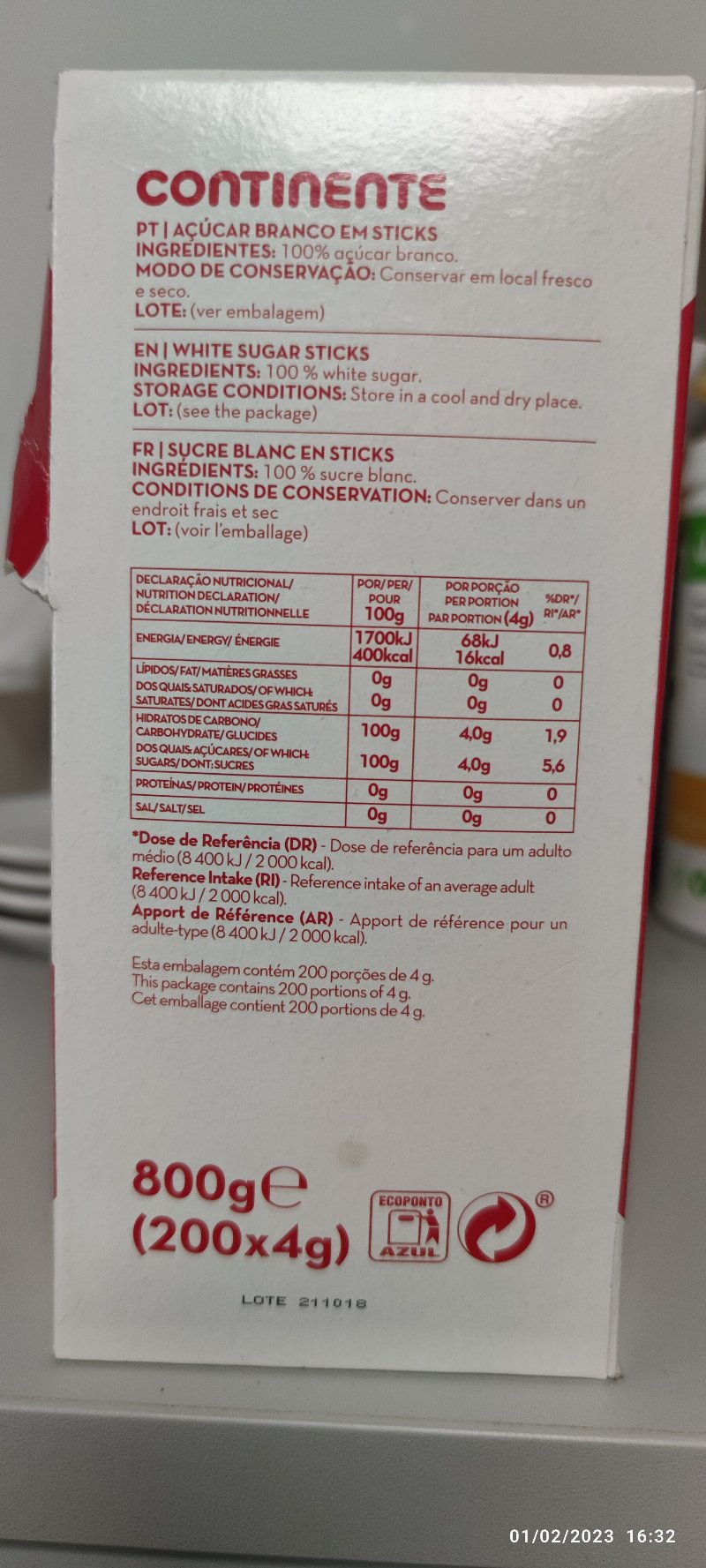 Foto da tabela nutricional