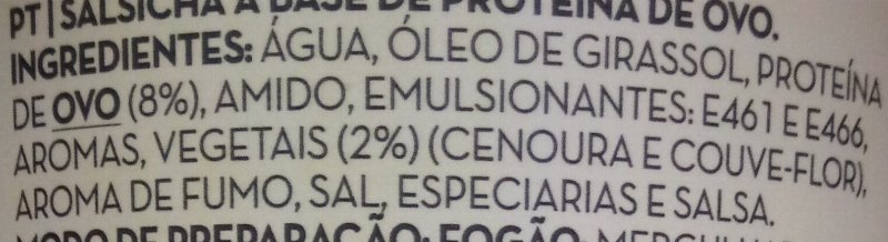 Foto da lista de ingredientes