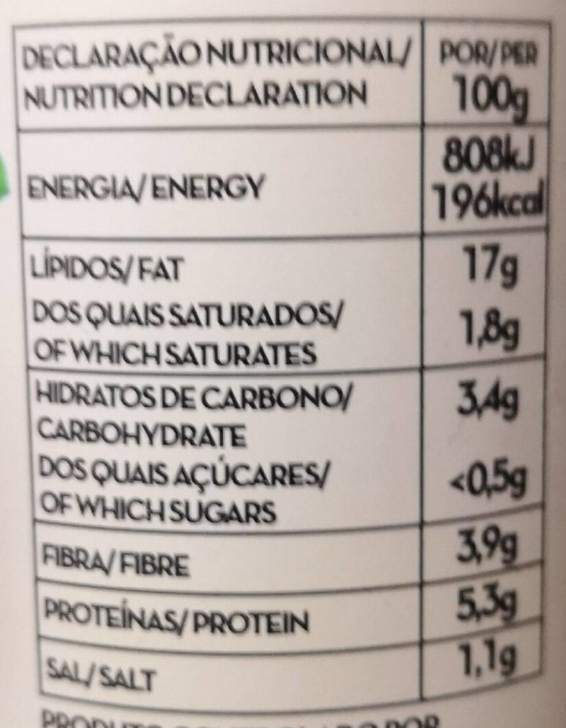 Foto da tabela nutricional