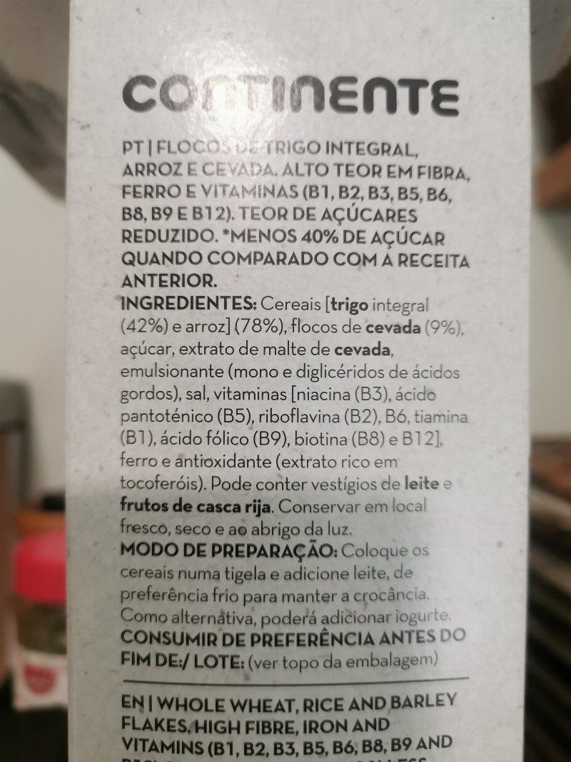 Foto da lista de ingredientes
