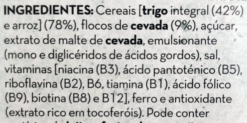 Foto da lista de ingredientes