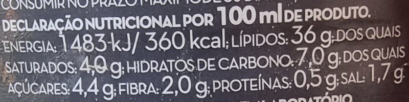 Foto da tabela nutricional