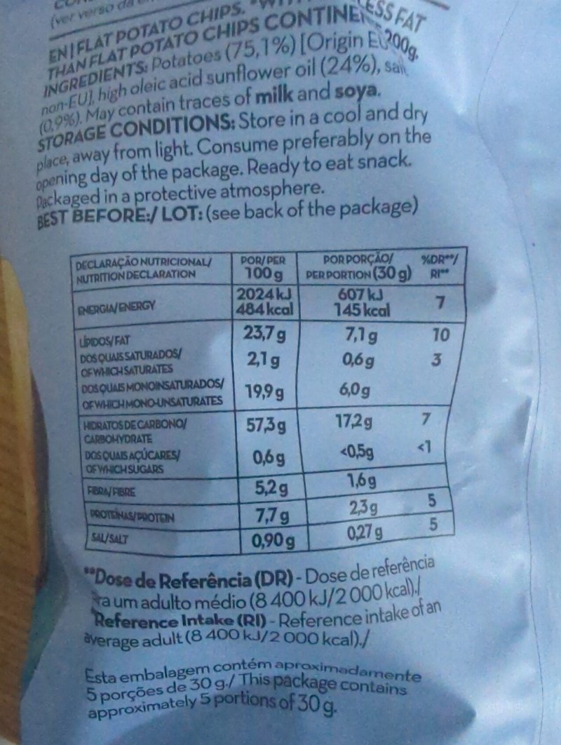 Foto da tabela nutricional