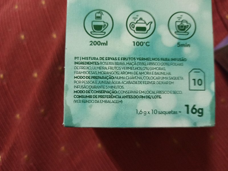 Foto da lista de ingredientes