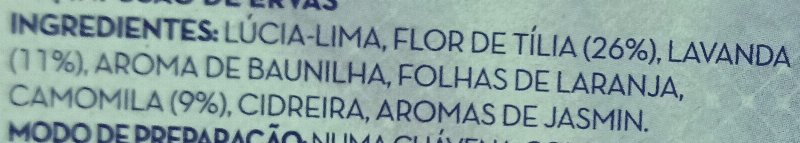 Foto da lista de ingredientes
