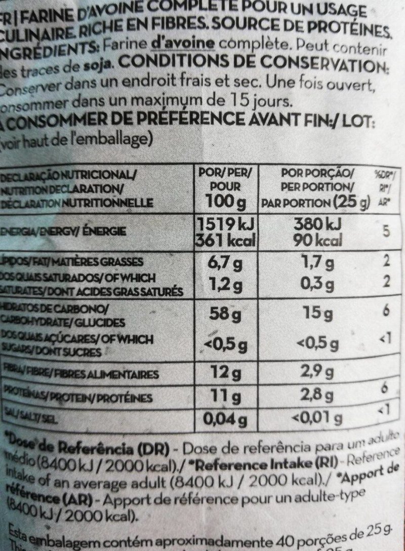 Foto da tabela nutricional