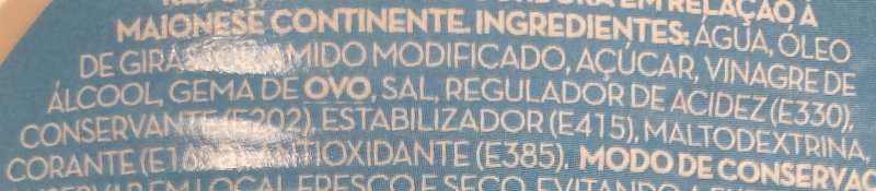 Foto da lista de ingredientes
