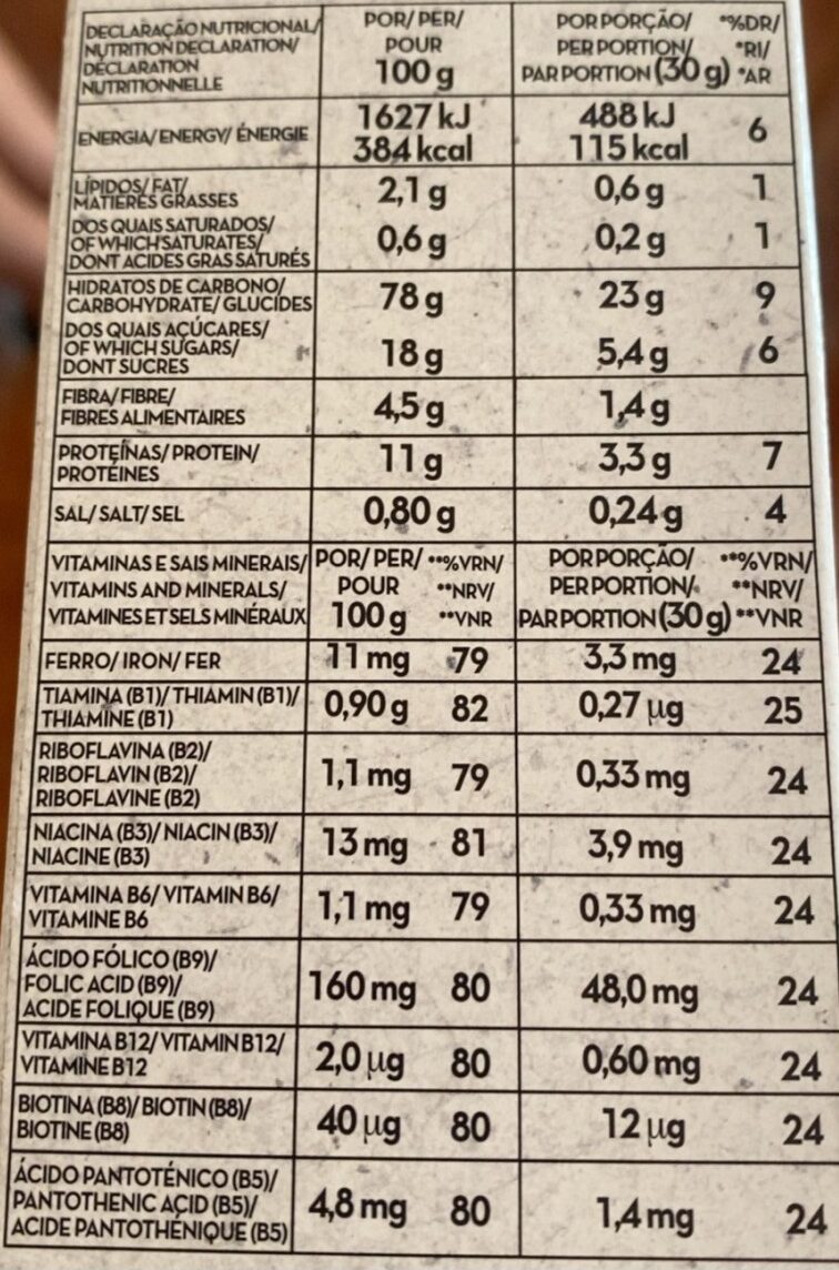 Foto da tabela nutricional