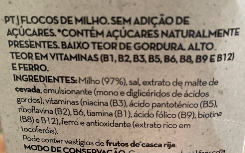 Foto da lista de ingredientes