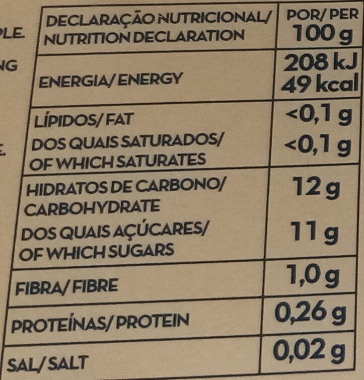 Foto da tabela nutricional
