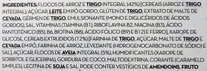 Foto da lista de ingredientes