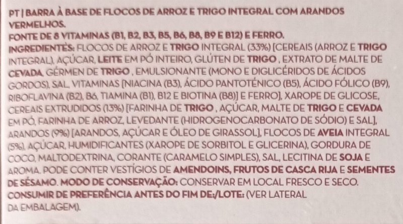 Foto da lista de ingredientes