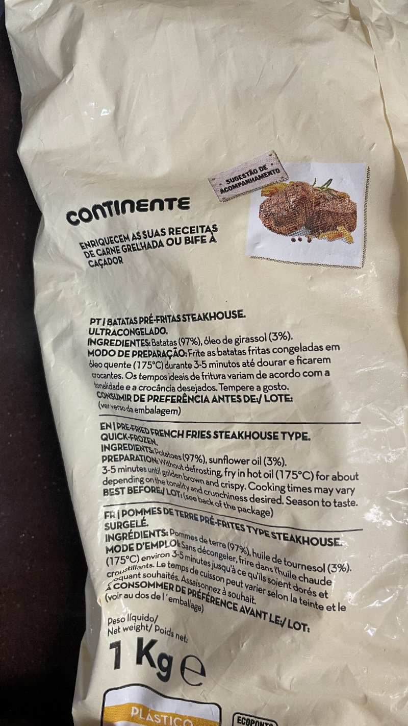 Foto da lista de ingredientes