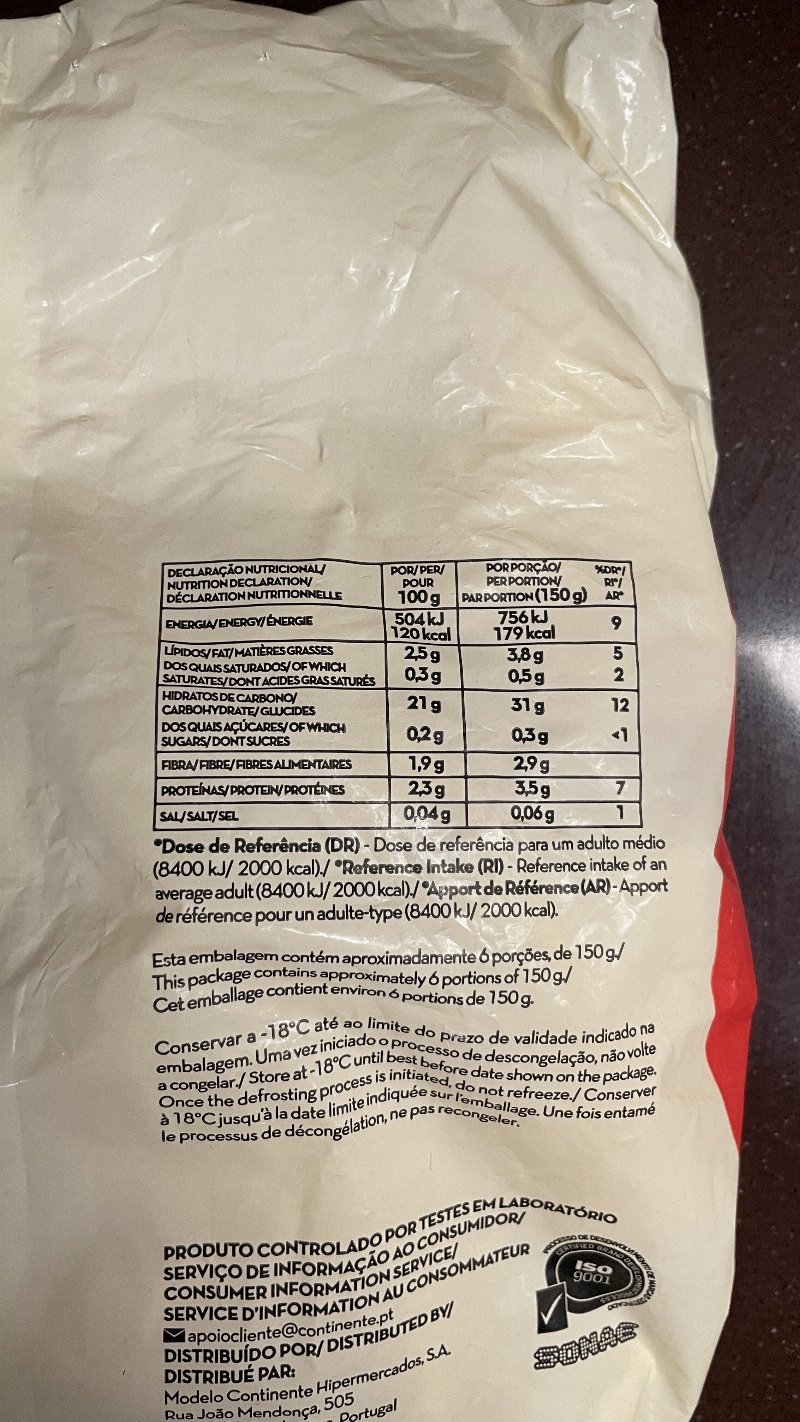 Foto da tabela nutricional