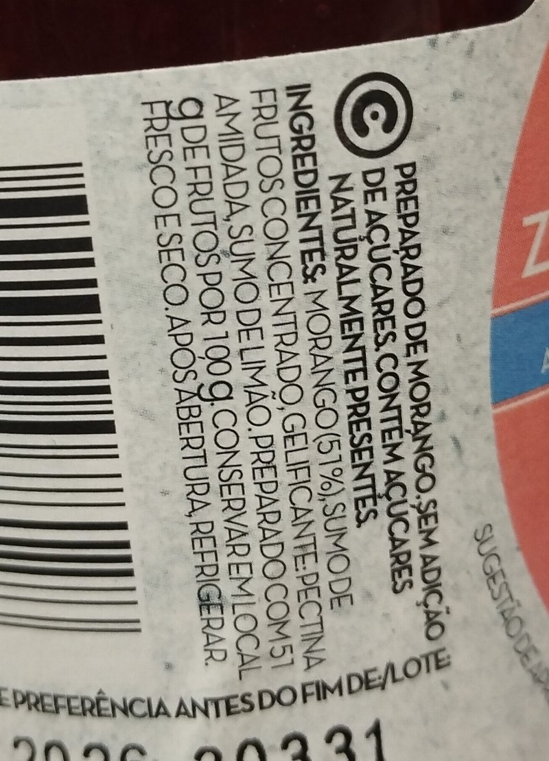 Foto da lista de ingredientes