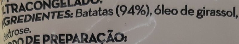 Foto da lista de ingredientes