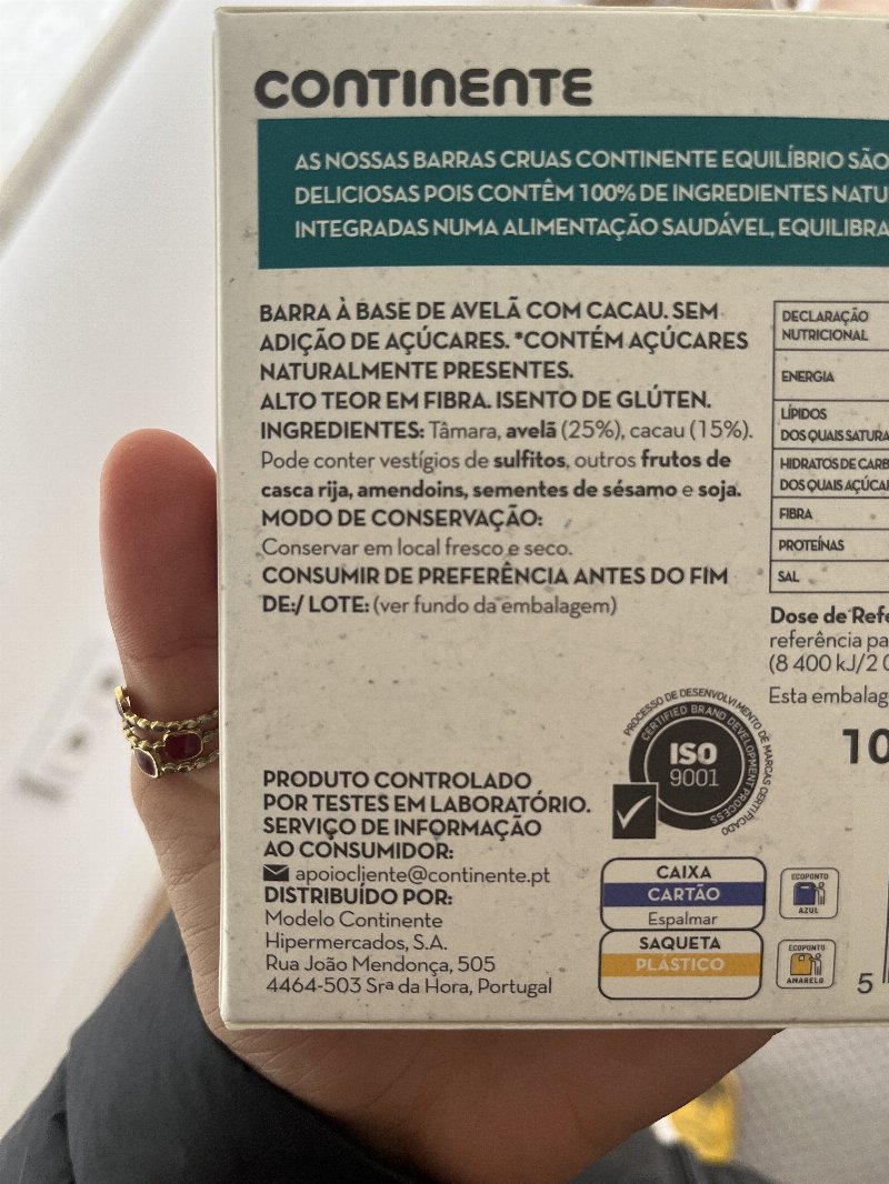 Foto da lista de ingredientes