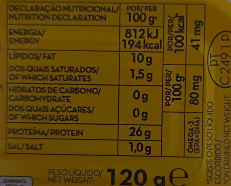Foto da tabela nutricional