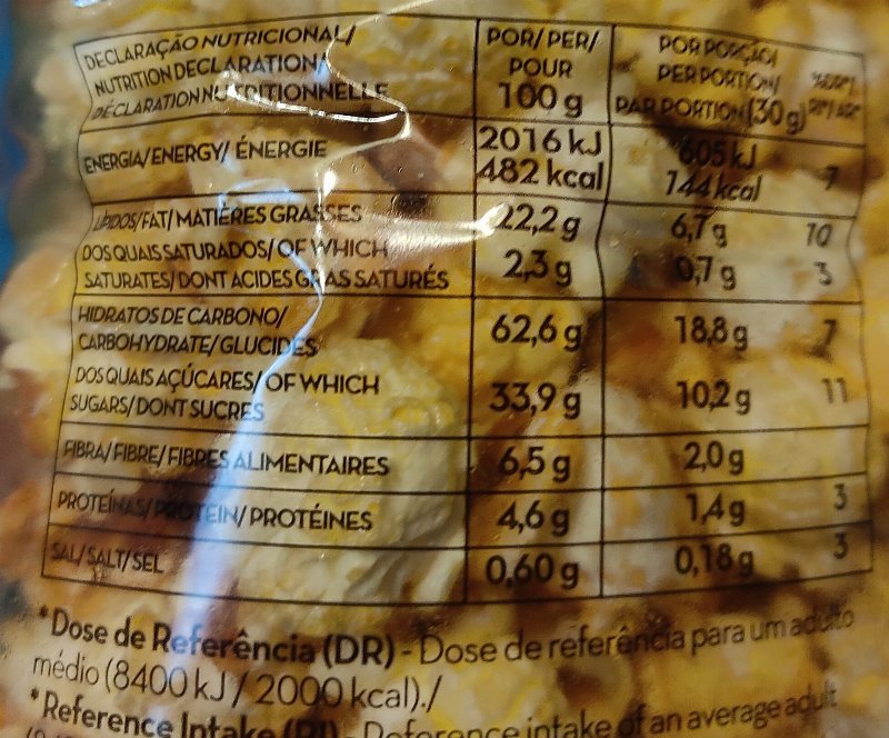 Foto da tabela nutricional