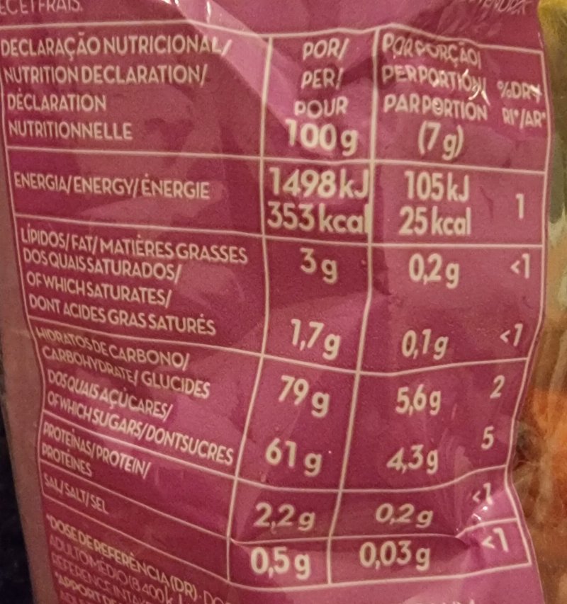 Foto da tabela nutricional