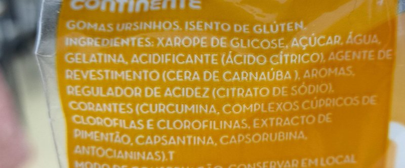 Foto da lista de ingredientes