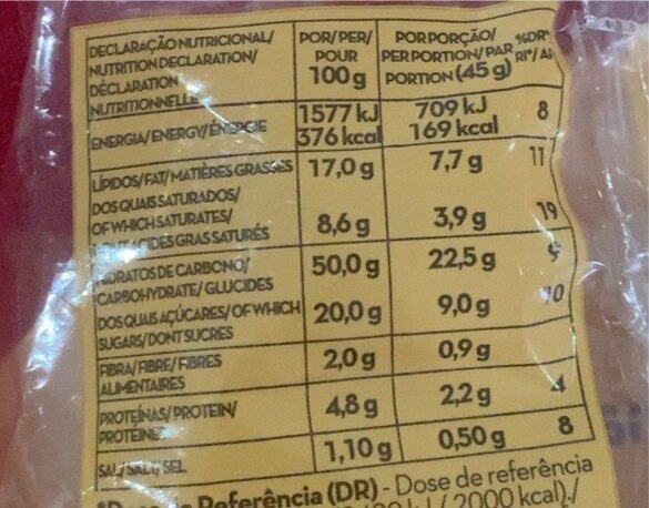 Foto da tabela nutricional