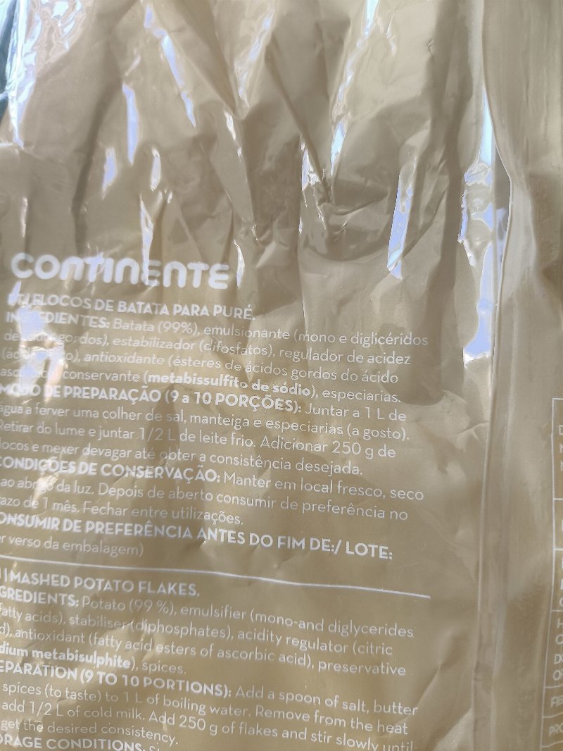 Foto da lista de ingredientes