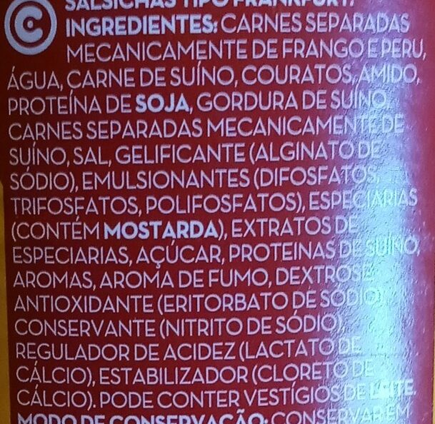 Foto da lista de ingredientes