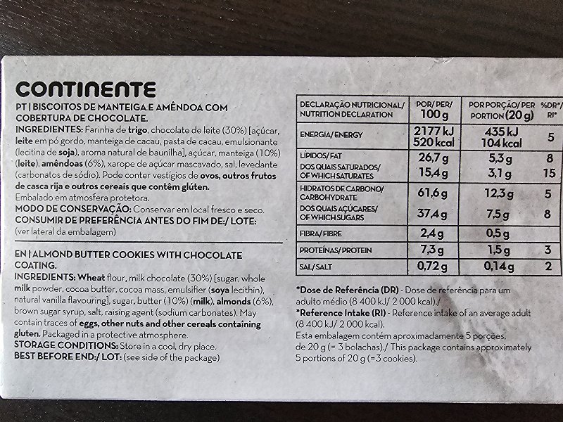 Foto da lista de ingredientes