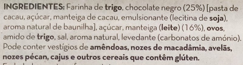 Foto da lista de ingredientes