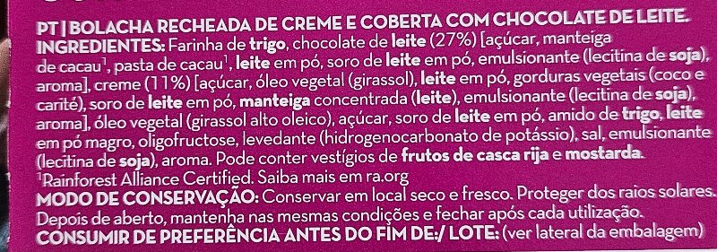 Foto da lista de ingredientes