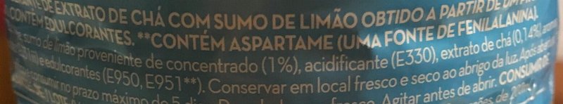Foto da lista de ingredientes